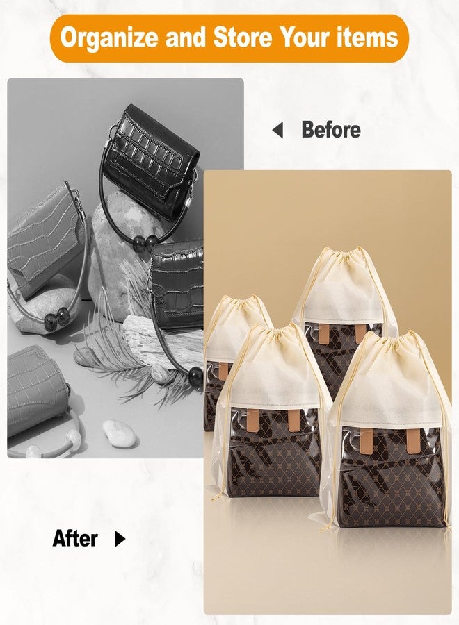 PLMMOUT 12 PCS Dust Bags for Handbags,Dustproof Drawstring Bags in 4 Size,Breathable Non Woven Fabric Purse Dust Bag,Storage Bags for Handbags Shoes Purses,Beige - Image 3